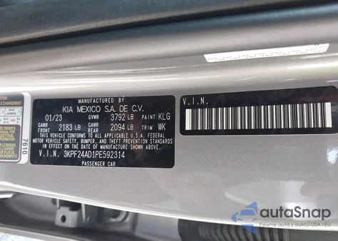 2023 Kia Forte Lxs z USA, uszkodzony, nr VIN 3KPF24AD1PE592314